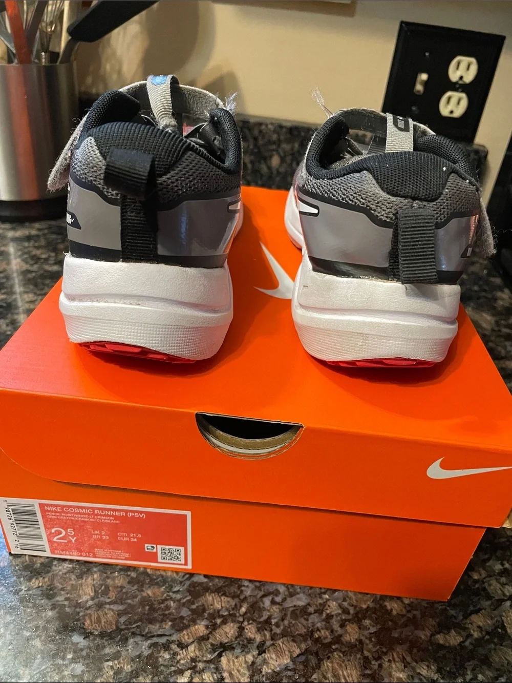 Nike Kids Gray and Red Active Sneakers with Hook-and-Loop Strap